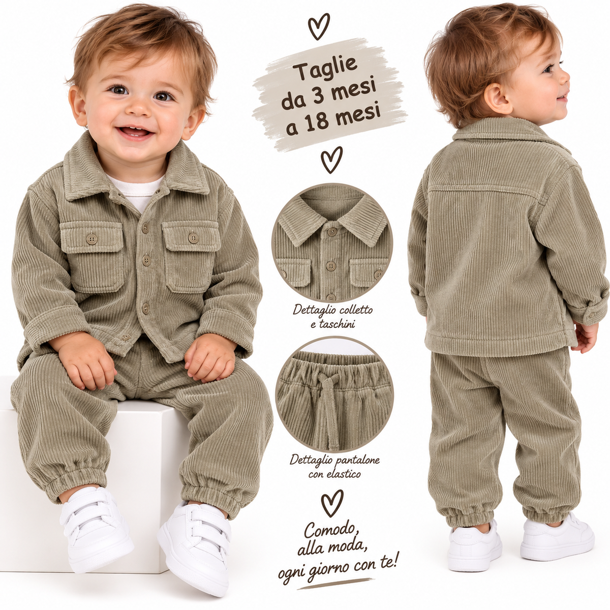 Completino neonato camicia e pantaloni a costine Art 2339