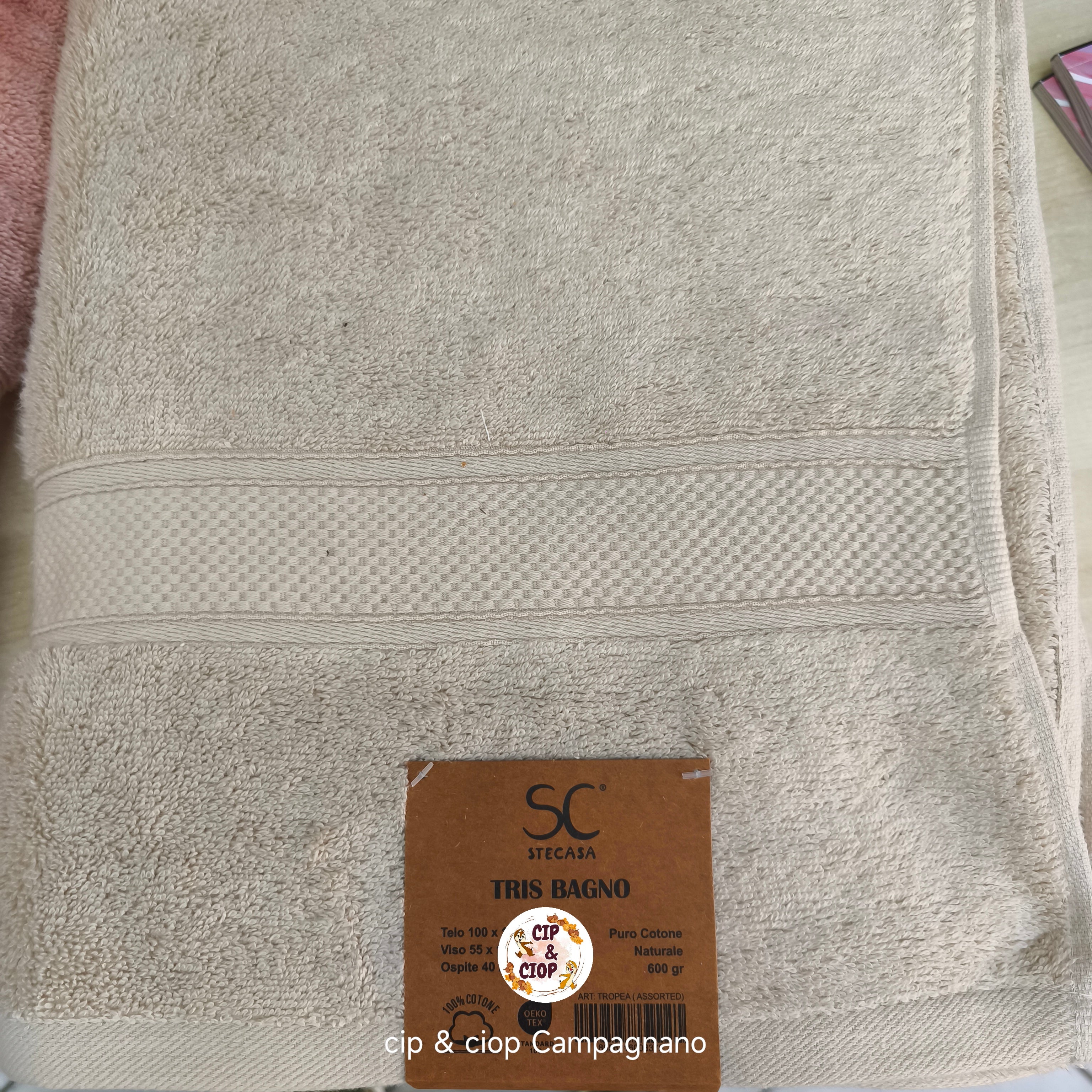 Tris bagno puro cotone naturale 600 g.
