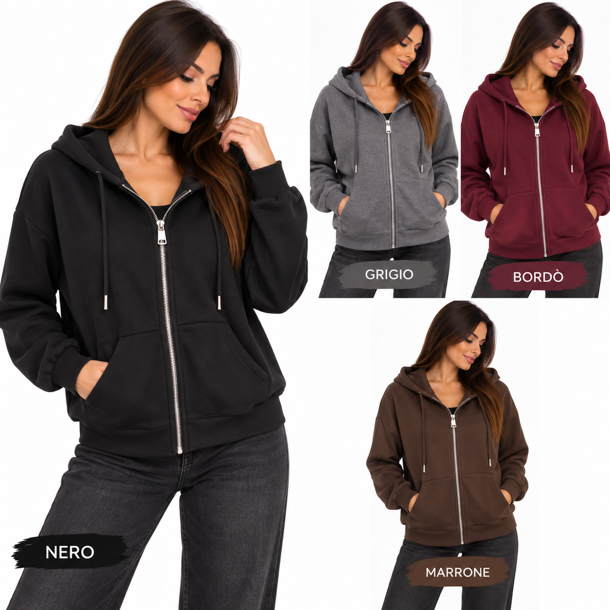 Felpa con zip e cappuccio Art 6137