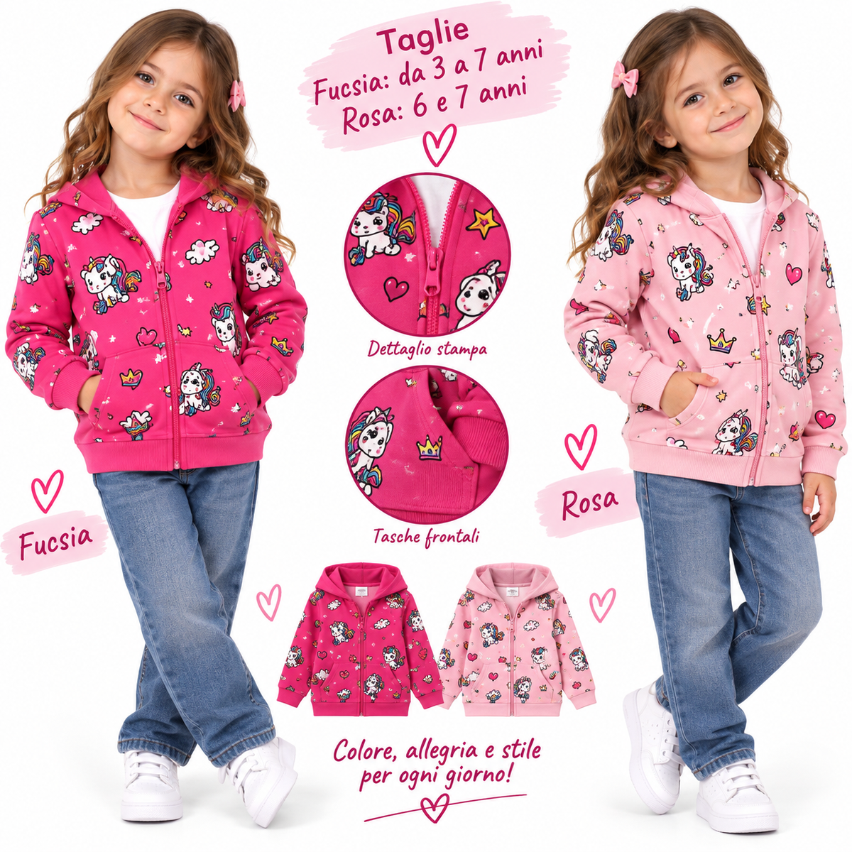 Tuta 3 pezzi unicorno maglia manica lunga felpa con cappuccio Art 258
