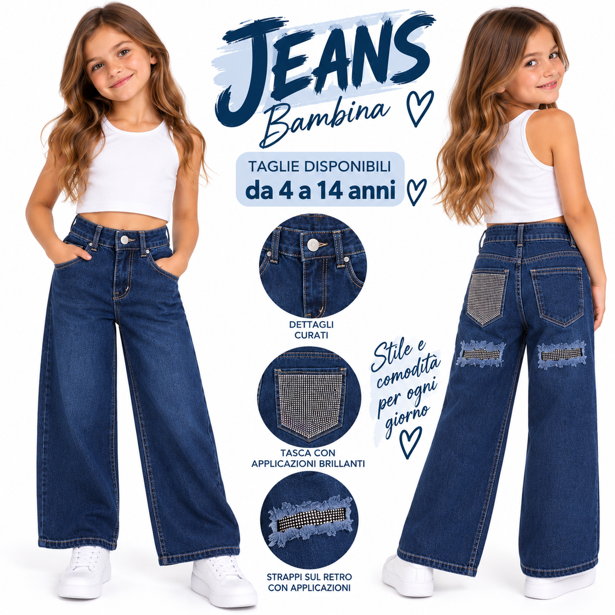 Jeans morbido taschine dietro con brillantini Art 354