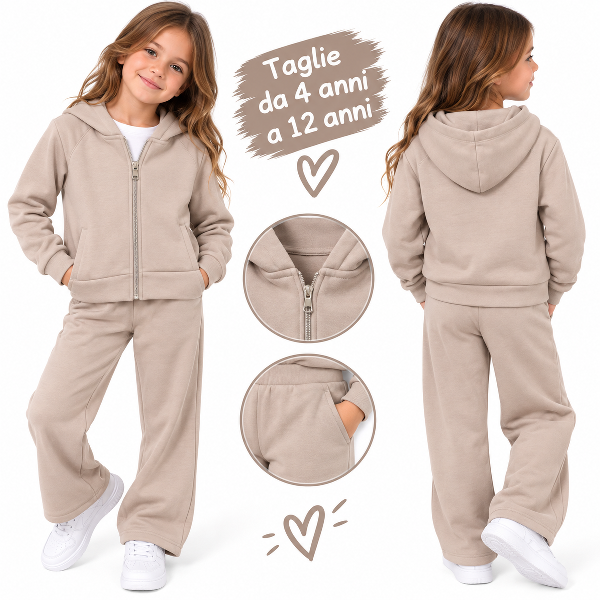 Tuta 3 pezzi felpata maglia manica lunga felpa corta con cappuccio Art 333