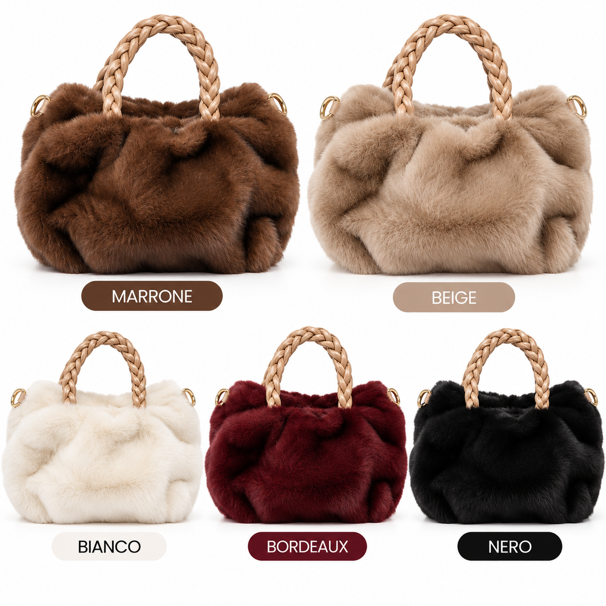 Borsa pelliccia con manici a treccia Art 8765
