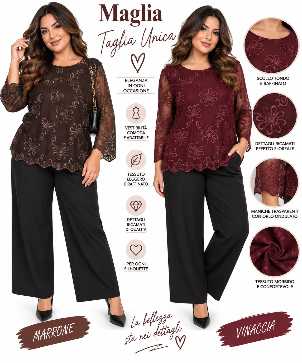 Maglia donna curvy con ricamo manica lunga art 830004