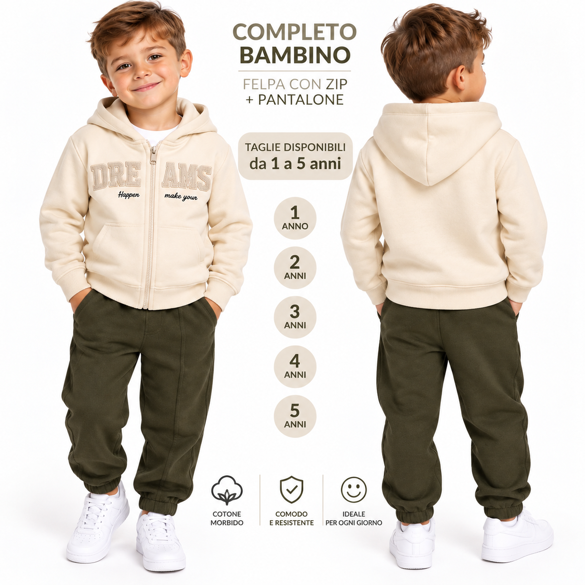 Tuta 3 pezzi felpata maglia manica lunga e felpa con il cappuccio Art 2028