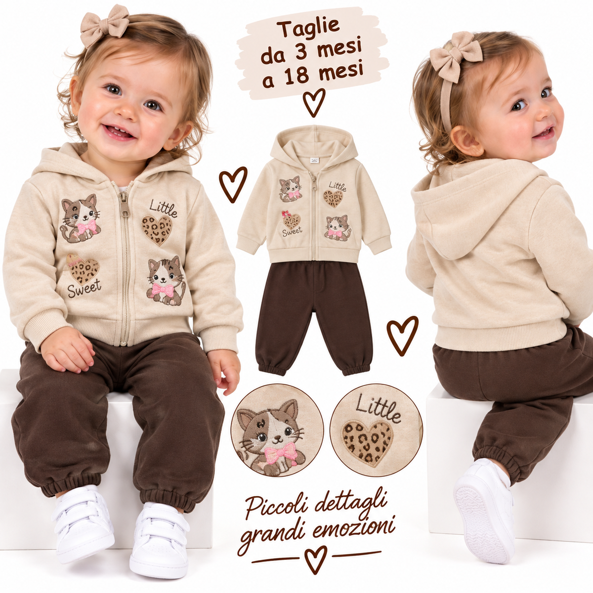 Completino 3 pezzi maglia manica lunga felpa con cappuccio Art 9399
