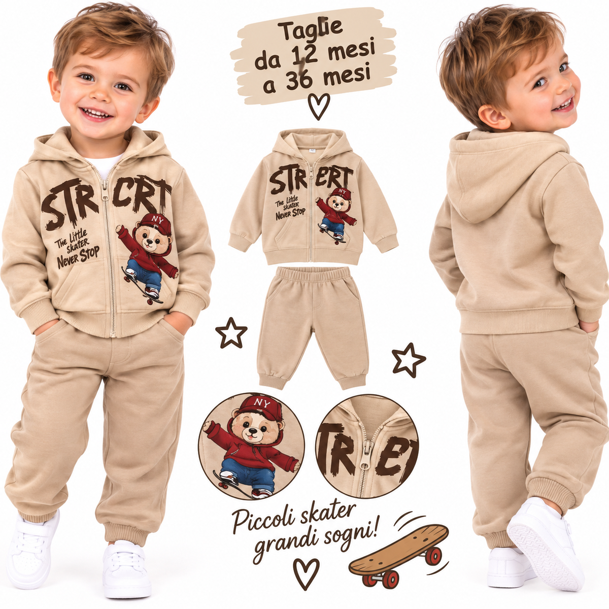 Tuta 3 pezzi maglia manica lunga felpa senza cappuccio Art 3016