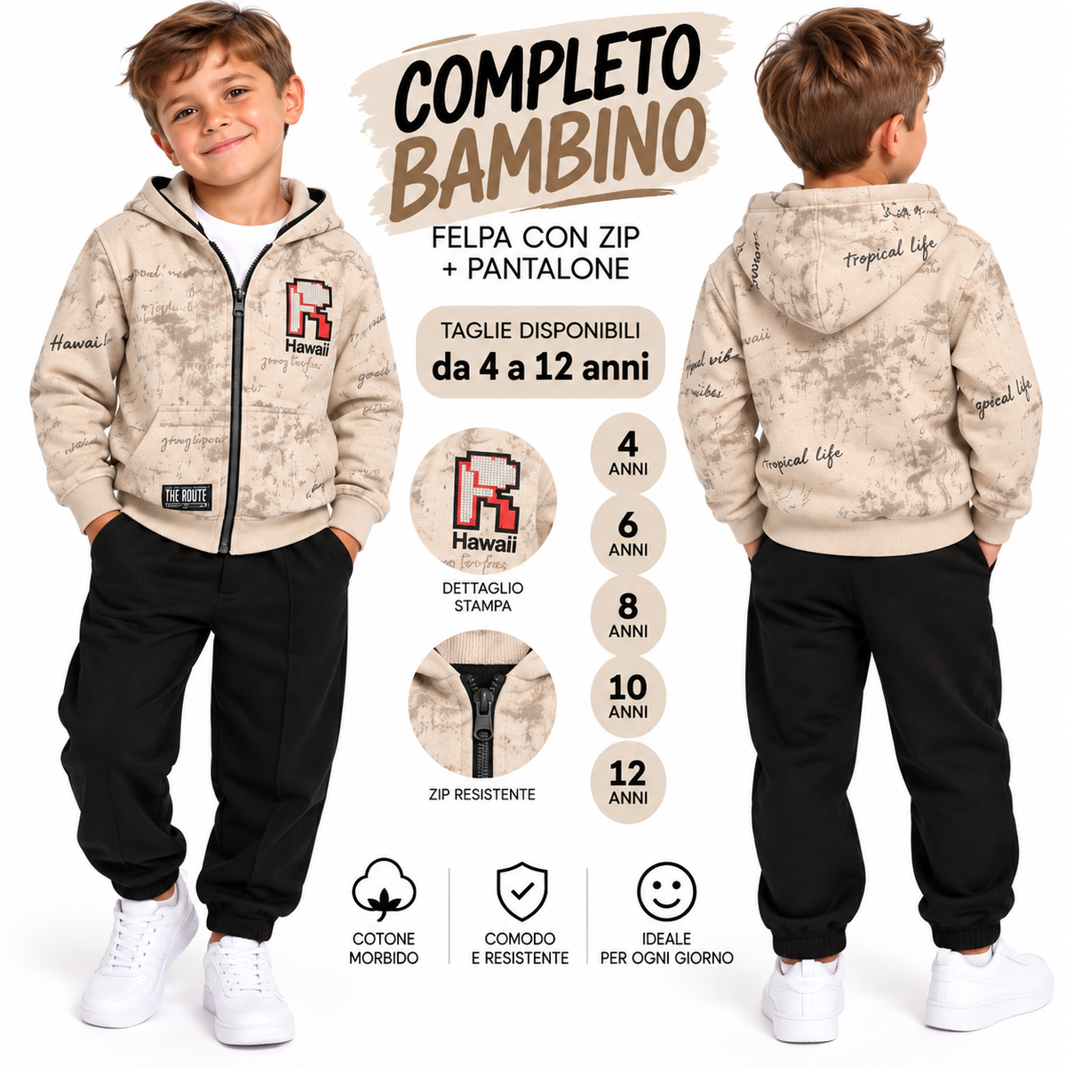 Tuta 3 pezzi maglia manica lunga felpa con cappuccio Art 1086