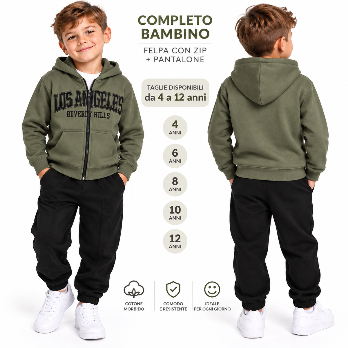 Tuta 3 pezzi maglia manica lunga felpina con il cappuccio Art 649