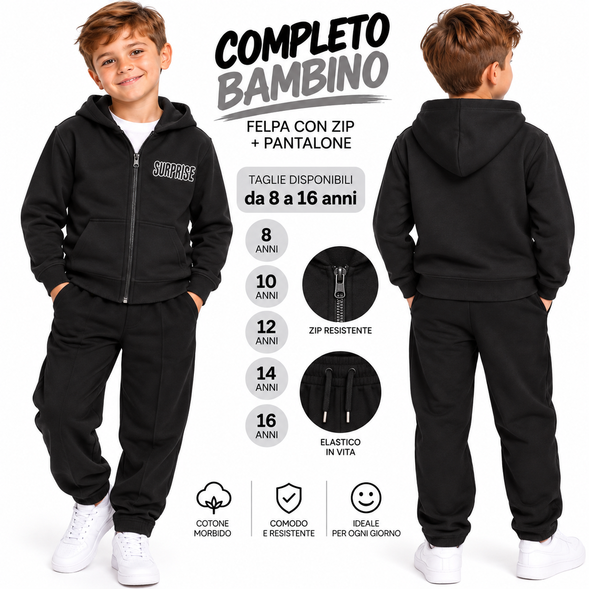 Tuta 3 pezzi maglia manica lunga felpa con cappuccio Art 8520