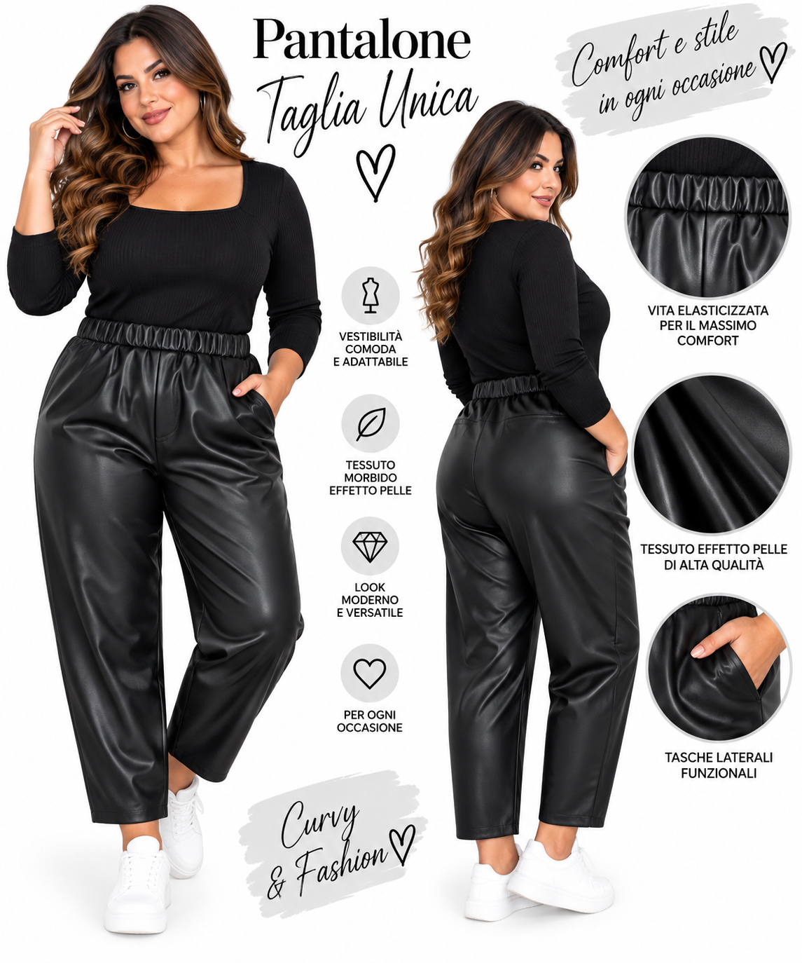 Pantaline donna curvy in pelle art 72708