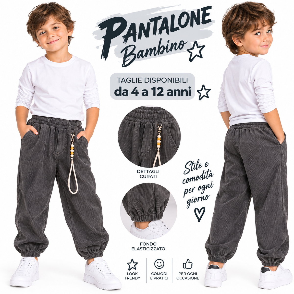 Pantaloni a costine morbidi con catenella sulla tasca Art 862
